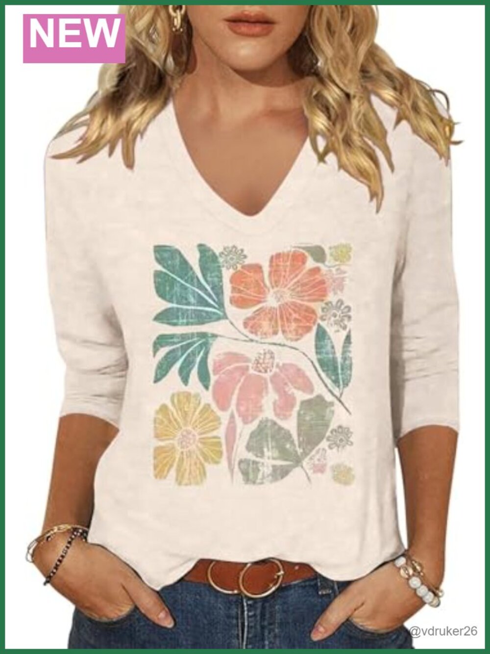Women's V-Neck Floral Graphic T-Shirt Short Sleeve Summer Casual Top